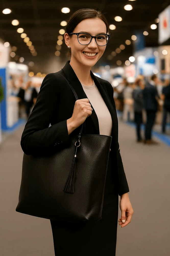 bolsa shopper Paris em couro preta