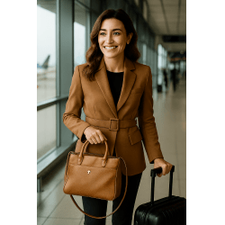 Bolsa satchel em couro caramelo Bruxelas